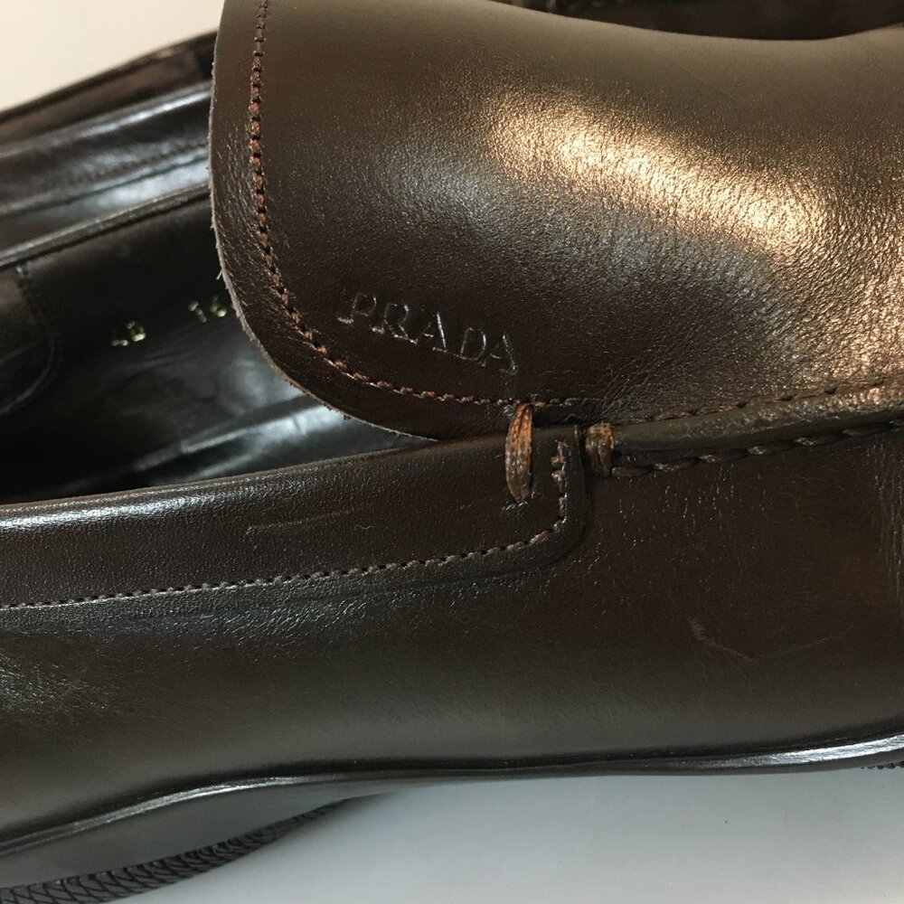Prada Mens 9.5 Brown Leather Slip-On Loafers 1645 - Picture 5 of 9